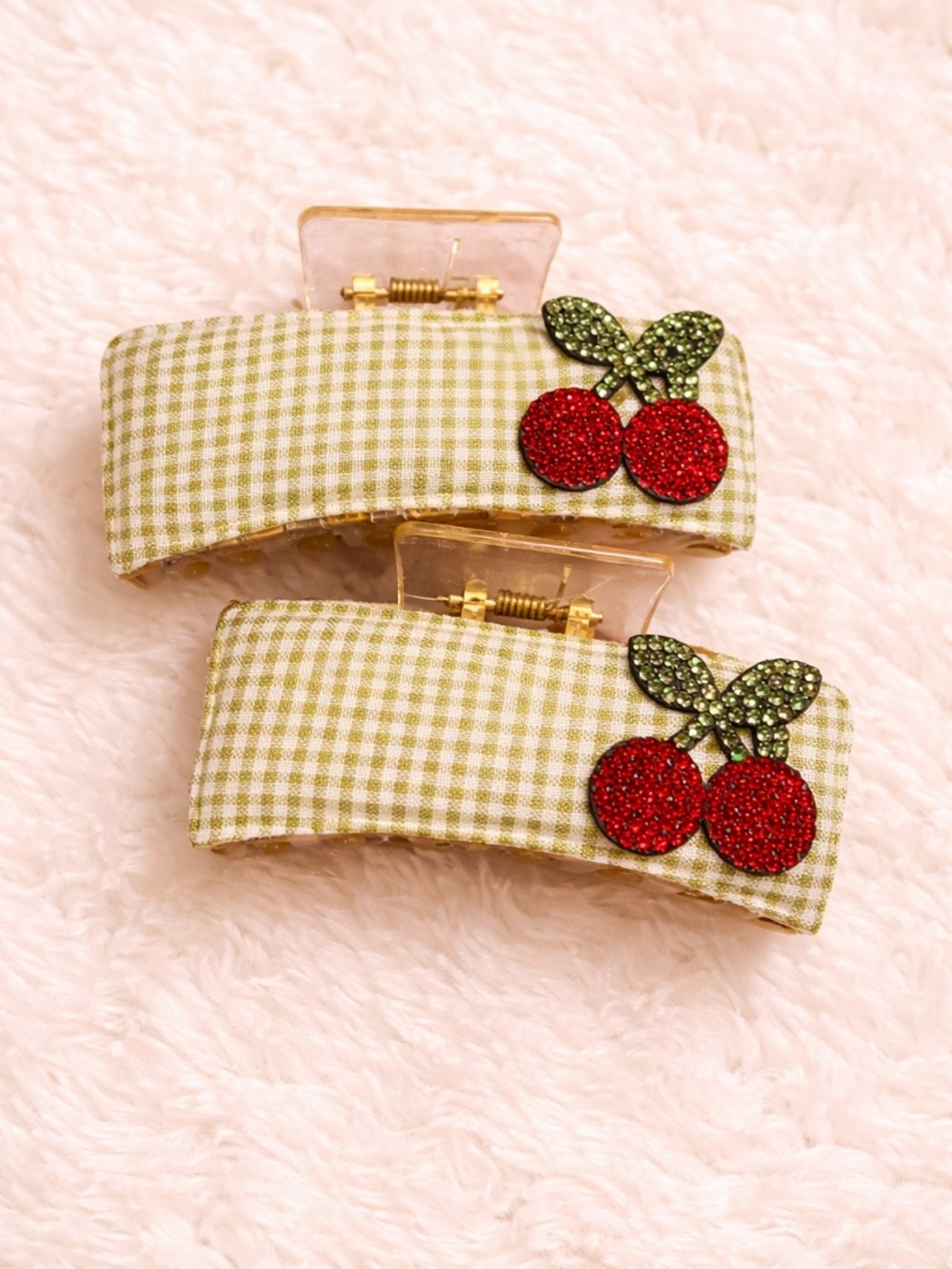 ⭐5for$30Bundle Deal/Mix & Match Items 
Handmade- Gingham Cherry Hair Claw Clips